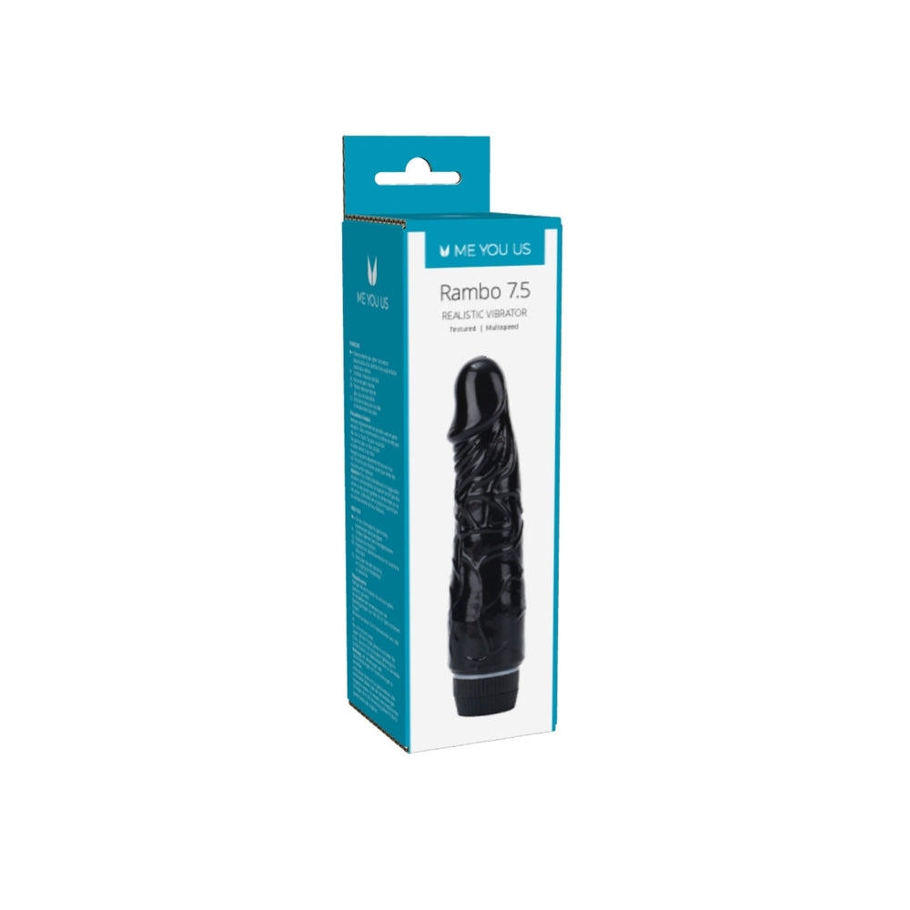 Black Realistic Penis Vibrator in Packaging – Me You Us Rambo 7.5 Inch