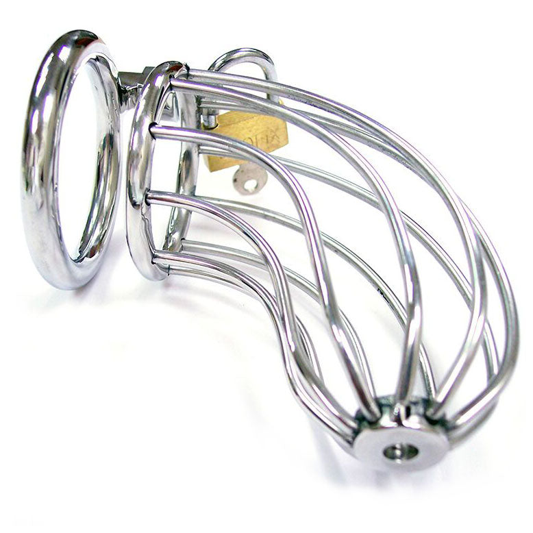 Stainless steel male chastity cage with padlock