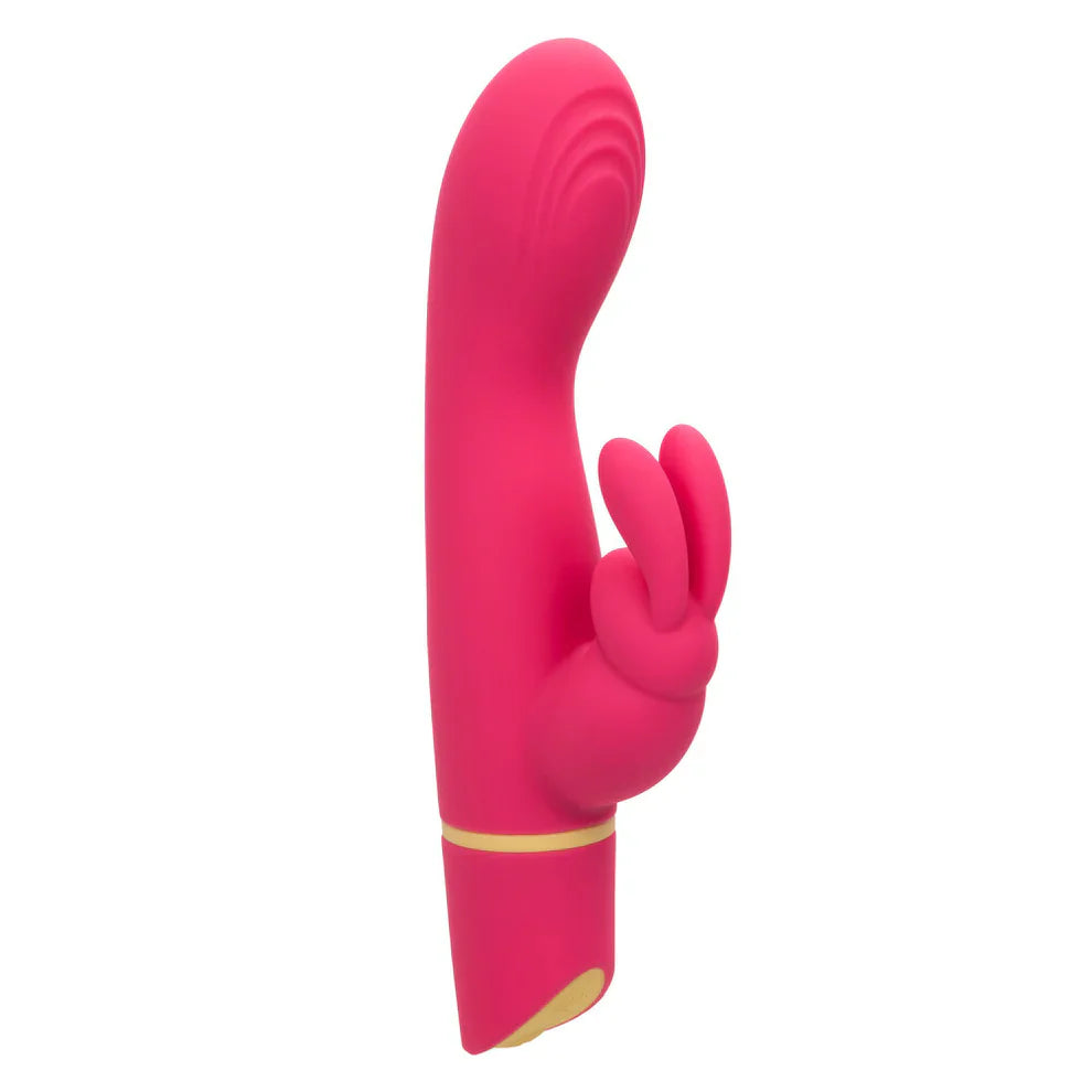 Pink silicone bunny vibrator with curved shaft and dual clitoral ears – G-spot and clit stim toy from Playbox Store
