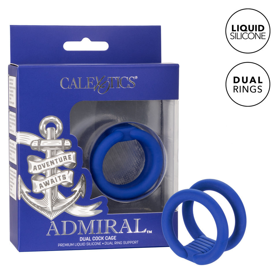 Blue liquid silicone dual cock ring from Admiral – adjustable penis ring for stamina and support