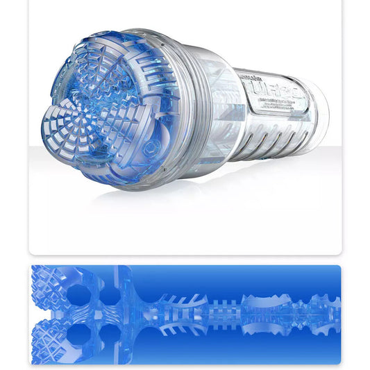 Clear blue male masturbator with textured internal sleeve – advanced suction stroker for intense solo pleasure and stimulation